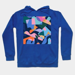 80's Summer Holiday Abstraction / Cut-Out Shapes on Navy Blue Hoodie